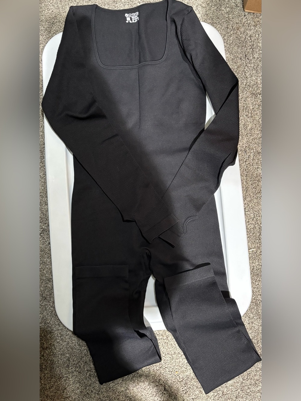 Women’s Black Long-Sleeve Square-Neck Jumpsuit